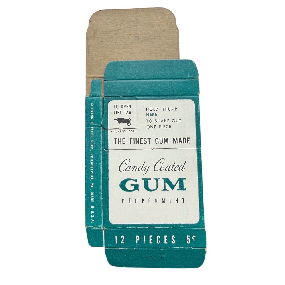 c1942-43 Fleers Candy Coated Gum Peppermint Empty Dispenser Box 5¢ Advertising